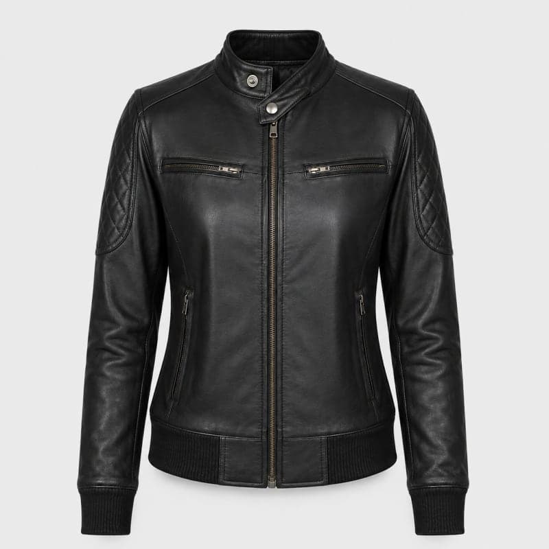 Zenna Black Sheepskin Leather Bomber Jacket