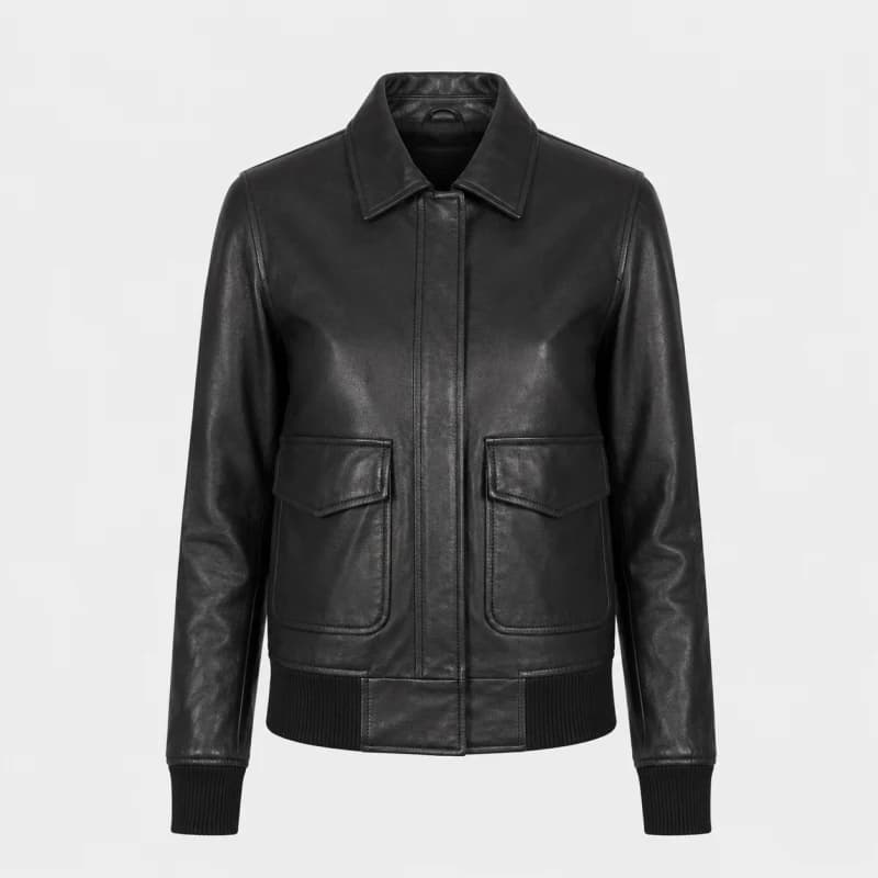 Women's Westa A-2 Black Sheepskin Leather Bomber Jacket