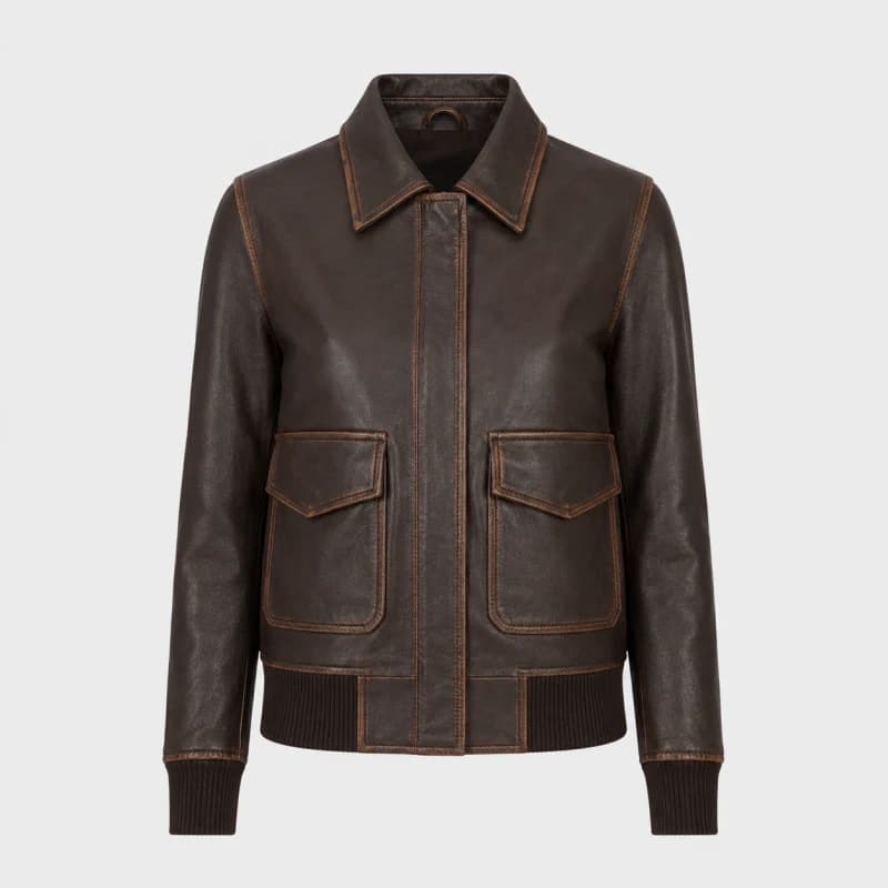 Women's Westa A-2 Brown Goatskin Leather Bomber Jacket